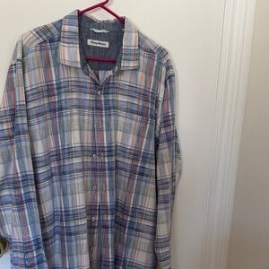Tommy Bahama Plaid Button-Up Shirt - Blue Peach Cream